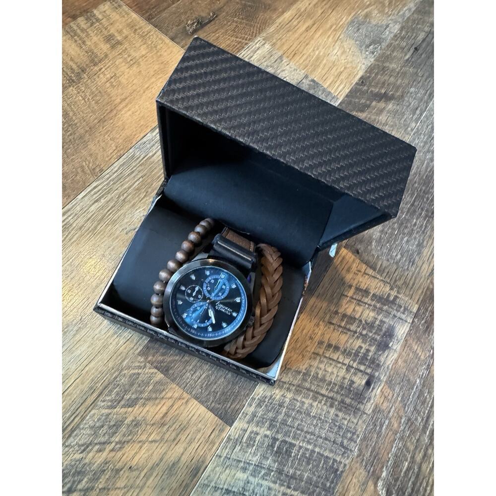 American Exchange Mens Bracelet And Watch Set New‎ Brown - AS IS